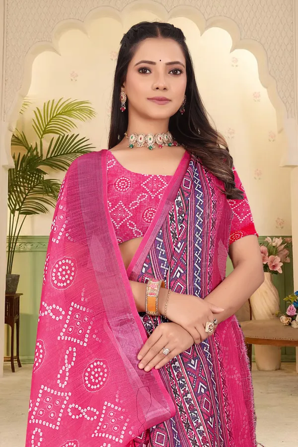 Pink_Cotton_Linen_Digital_Print_Saree_For_Women