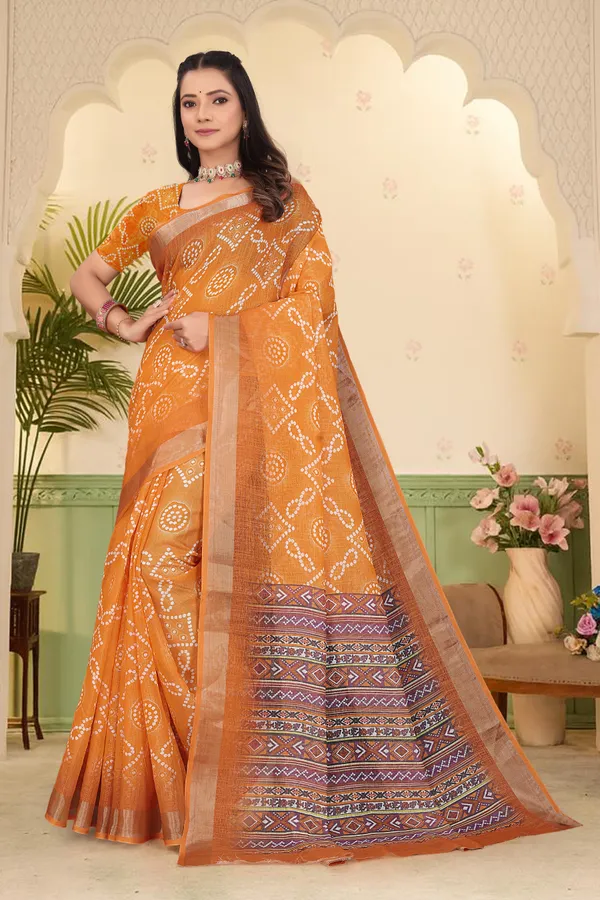 Orange_Cotton_Linen_Digital_Print_Saree_For_Women