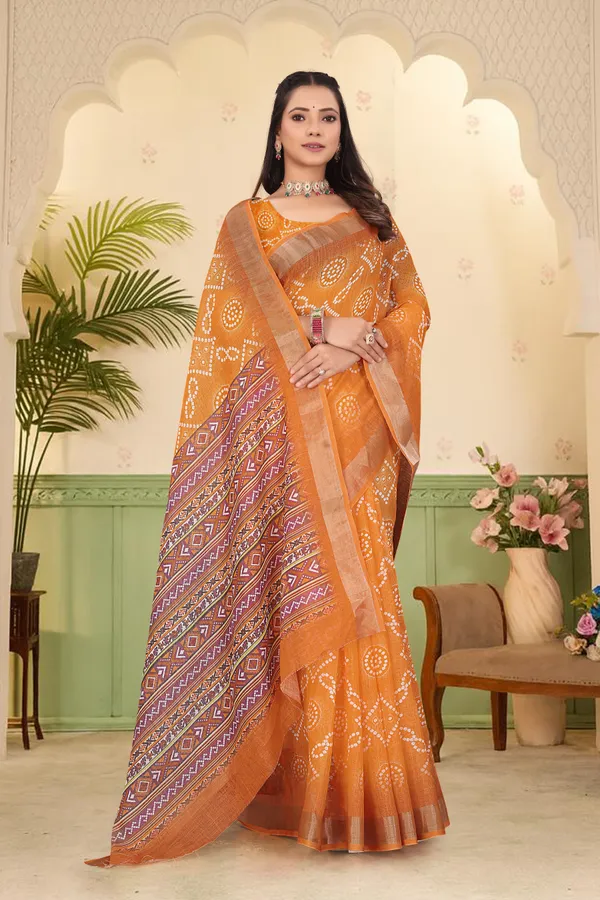 Orange_Cotton_Linen_Digital_Print_Saree_For_Women