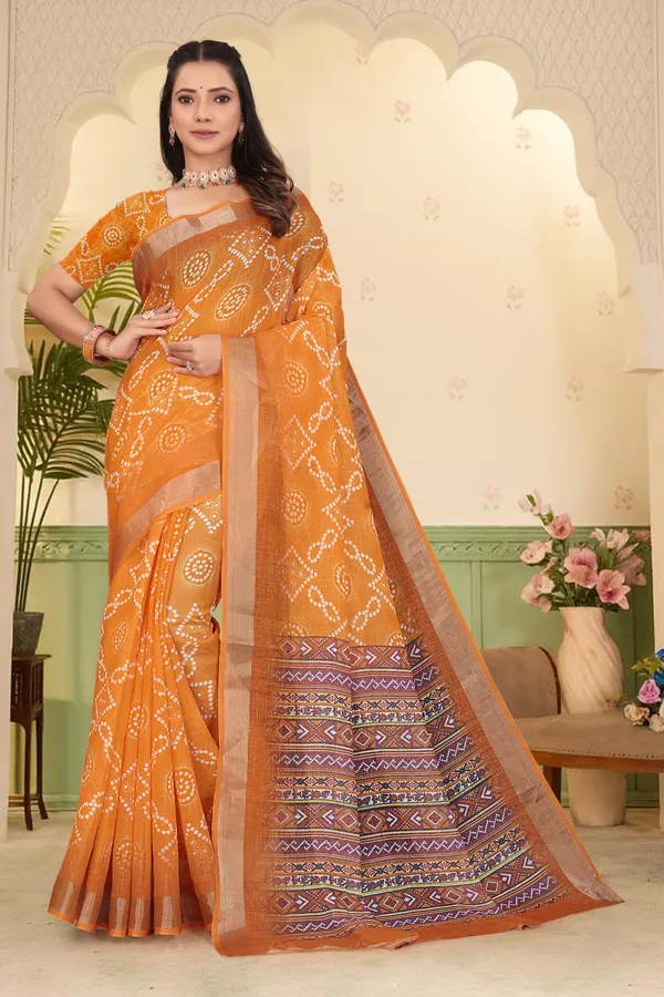 Orange_Cotton_Linen_Digital_Print_Saree_For_Women