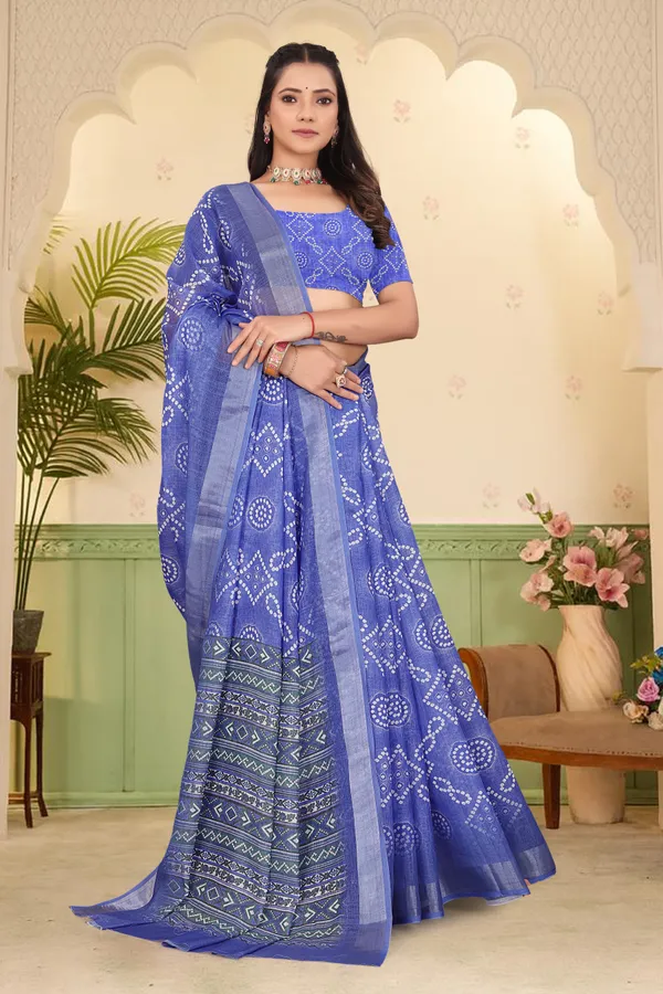 Blue_Cotton_Linen_Digital_Print_Saree_For_Women