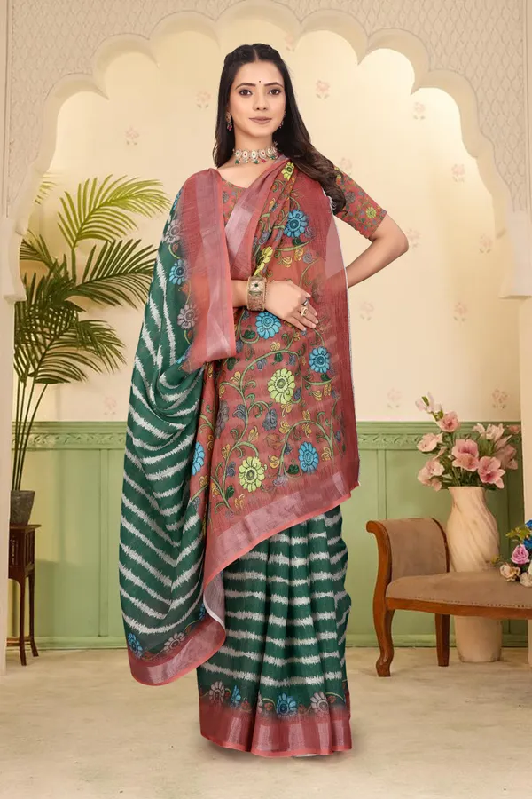 Red_Cotton_Linen_Digital_Print_Saree_For_Women