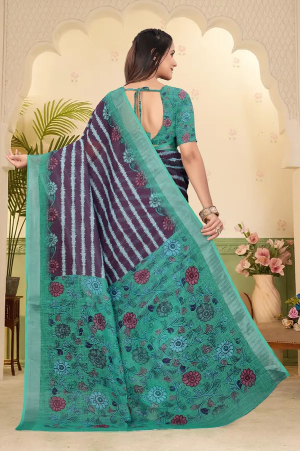 Dark_Green_Cotton_Linen_Digital_Print_Saree_For_Women