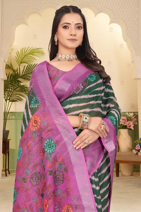 Pink_Cotton_Linen_Digital_Print_Saree_For_Women