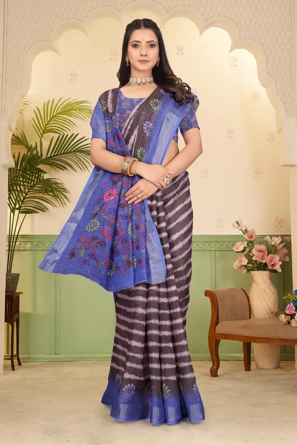 Blue_Cotton_Linen_Digital_Print_Saree_For_Women