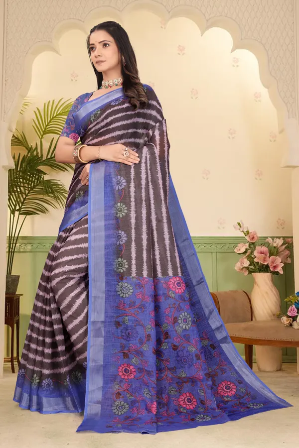 Blue_Cotton_Linen_Digital_Print_Saree_For_Women