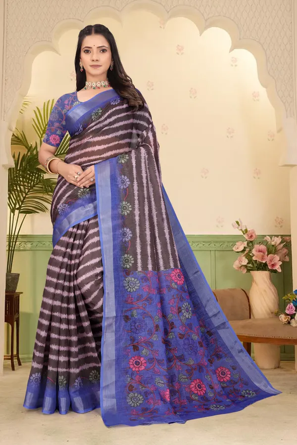 Blue_Cotton_Linen_Digital_Print_Saree_For_Women