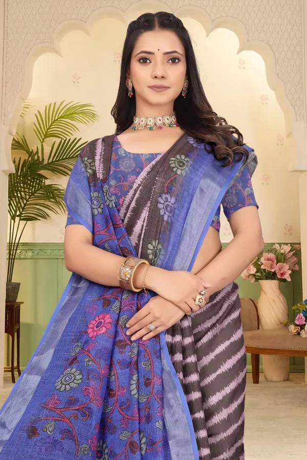 Blue_Cotton_Linen_Digital_Print_Saree_For_Women