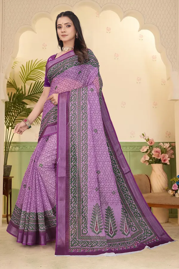 Purple_Cotton_Linen_Digital_Print_Saree_For_Women