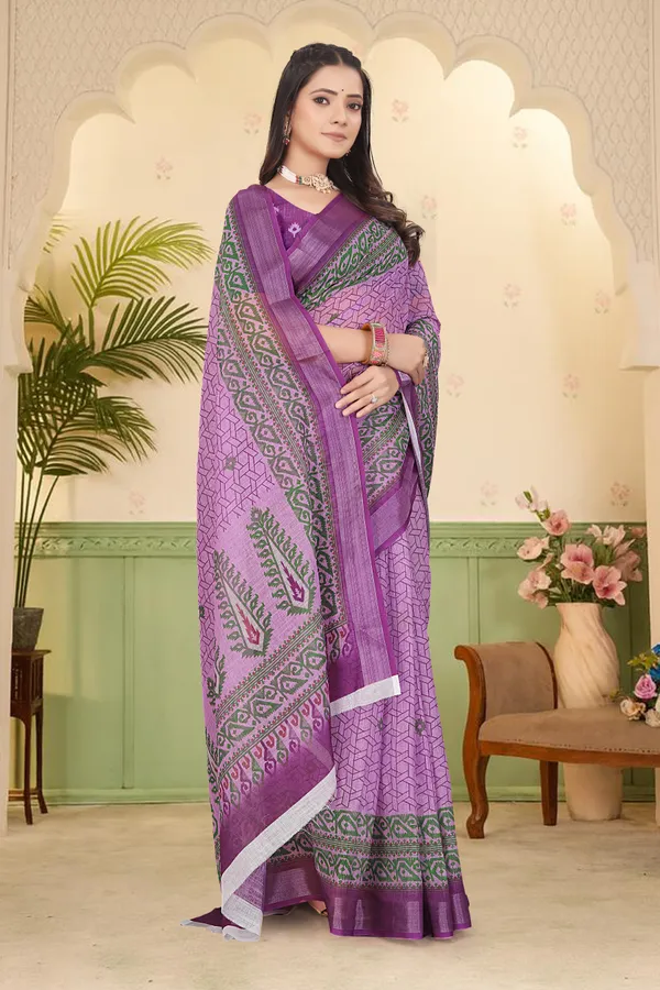 Purple_Cotton_Linen_Digital_Print_Saree_For_Women