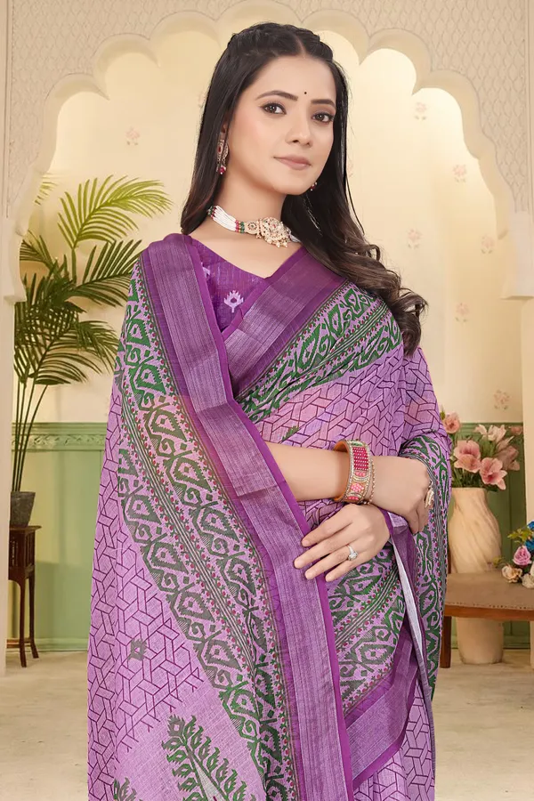 Purple_Cotton_Linen_Digital_Print_Saree_For_Women
