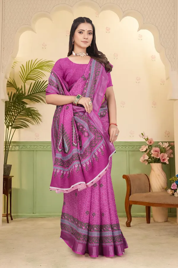 Maroon_Cotton_Linen_Digital_Print_Saree_For_Women