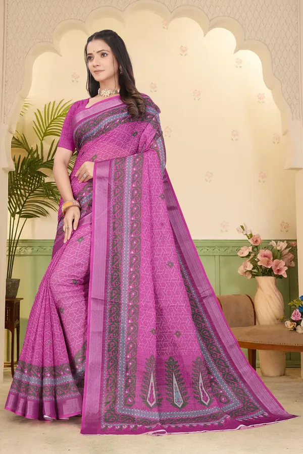 Maroon_Cotton_Linen_Digital_Print_Saree_For_Women