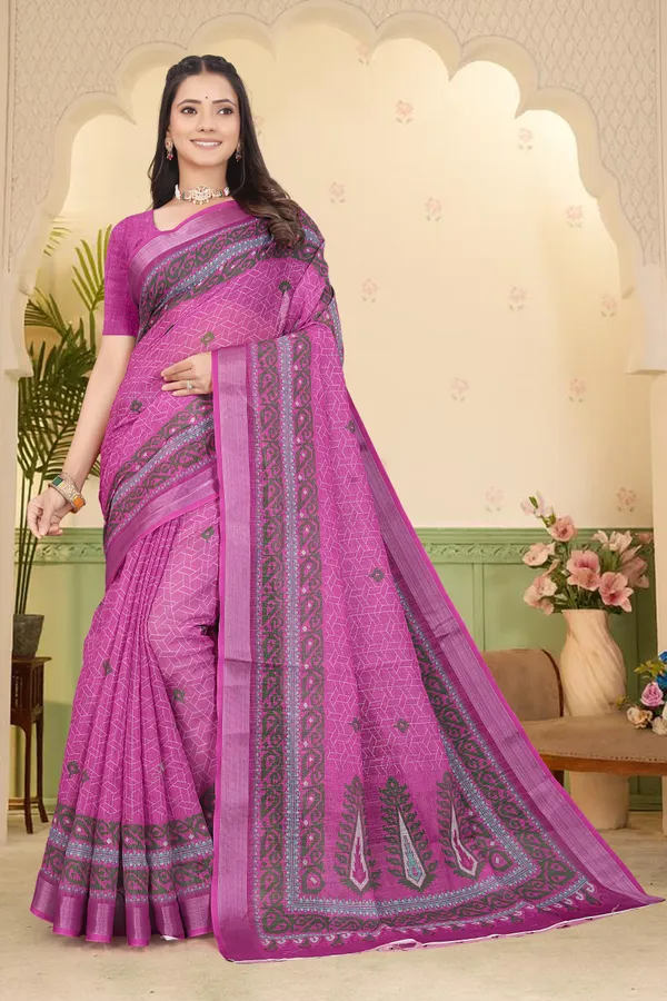 Maroon_Cotton_Linen_Digital_Print_Saree_For_Women