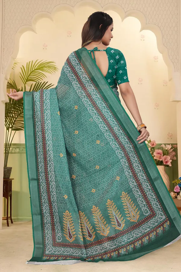 Dark_Green_Cotton_Linen_Digital_Print_Saree_For_Women