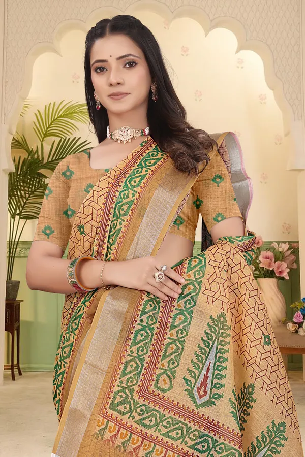 Orange_Cotton_Linen_Digital_Print_Saree_For_Women