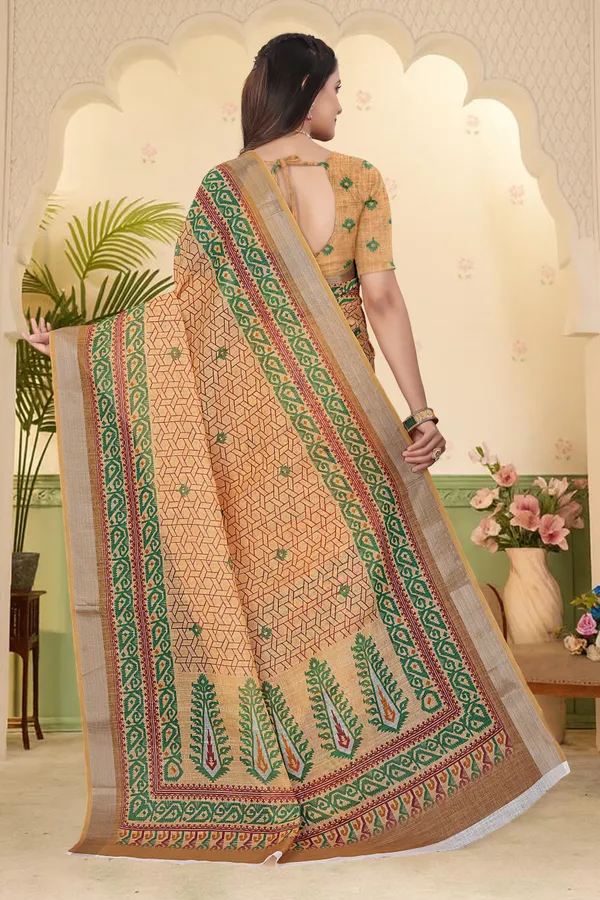Orange_Cotton_Linen_Digital_Print_Saree_For_Women