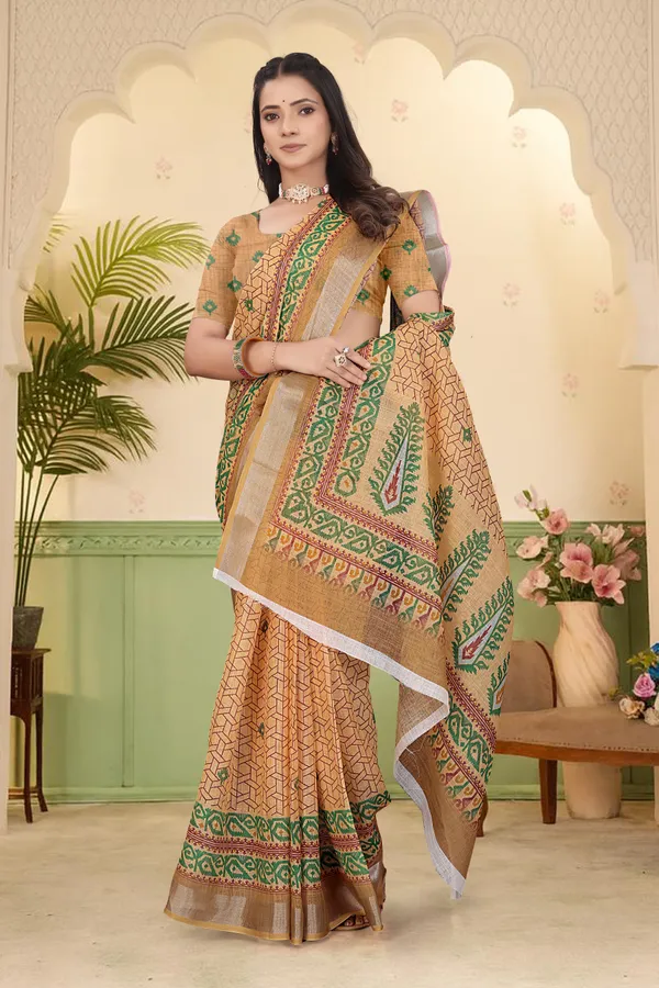 Orange_Cotton_Linen_Digital_Print_Saree_For_Women