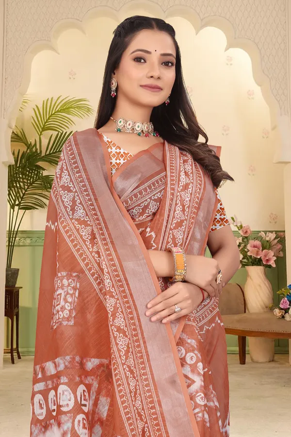 Orange_Cotton_Linen_Digital_Print_Saree_For_Women