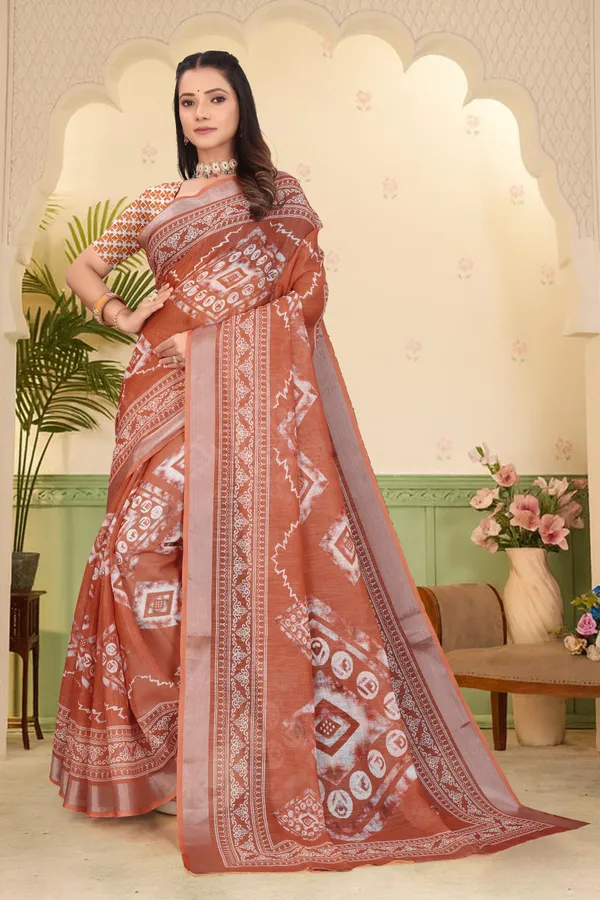Orange_Cotton_Linen_Digital_Print_Saree_For_Women