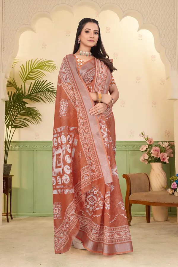 Orange_Cotton_Linen_Digital_Print_Saree_For_Women