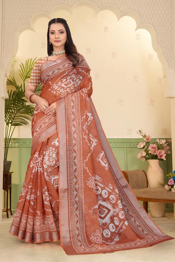 Orange_Cotton_Linen_Digital_Print_Saree_For_Women