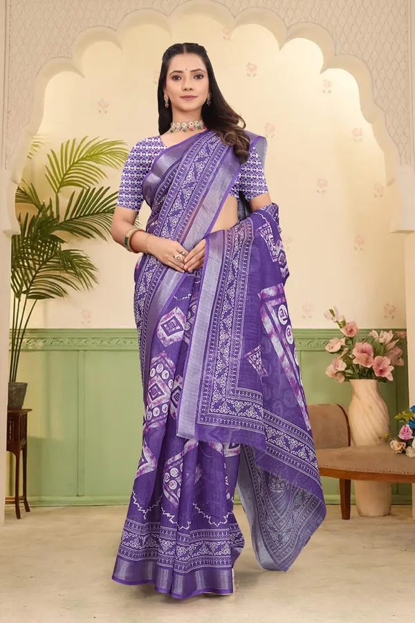 Light_Blue_Cotton_Linen_Digital_Print_Saree_For_Women