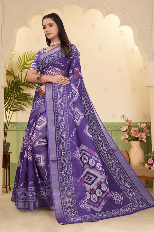 Light_Blue_Cotton_Linen_Digital_Print_Saree_For_Women
