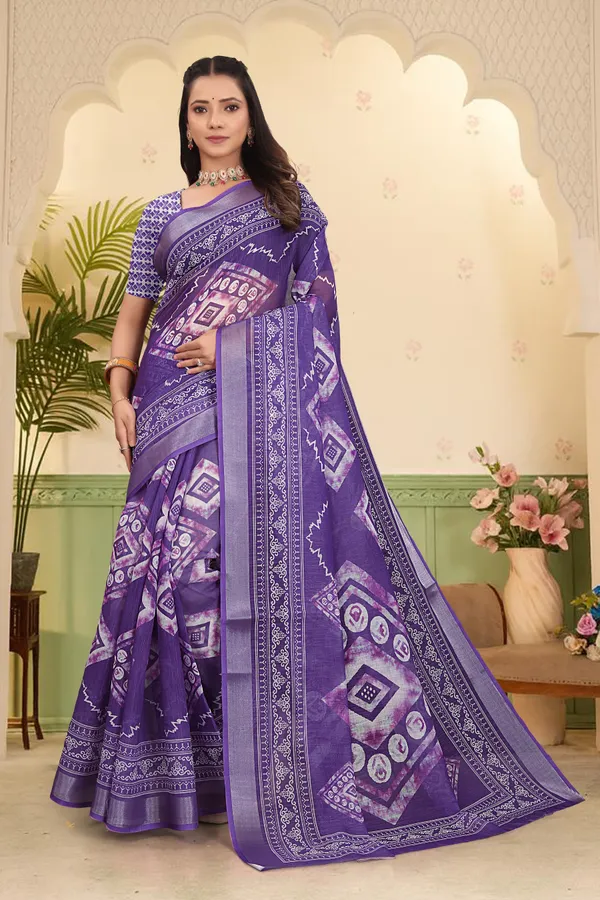 Light_Blue_Cotton_Linen_Digital_Print_Saree_For_Women