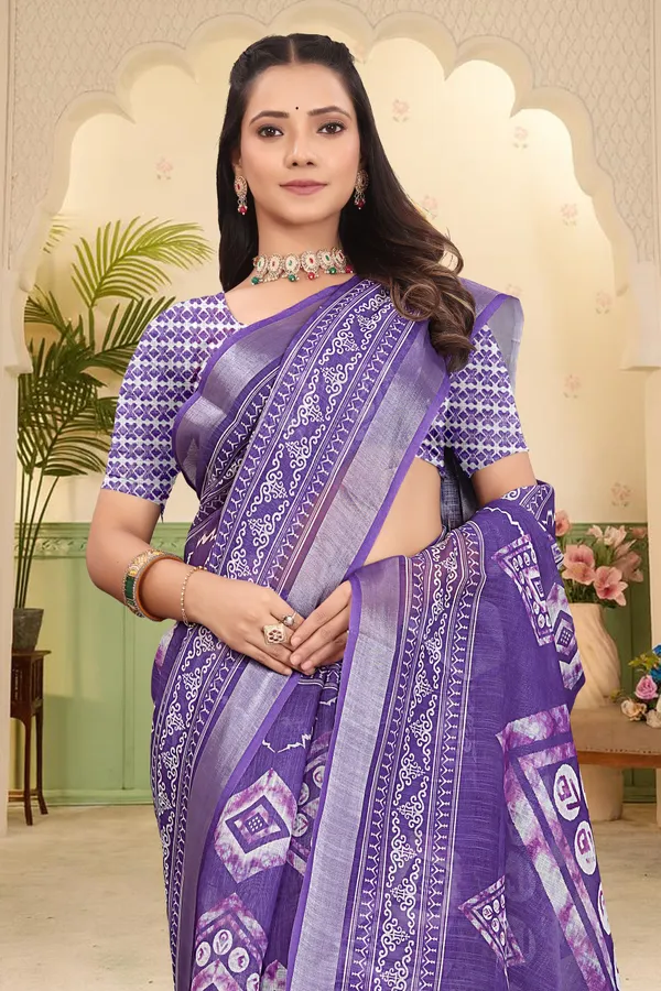 Light_Blue_Cotton_Linen_Digital_Print_Saree_For_Women