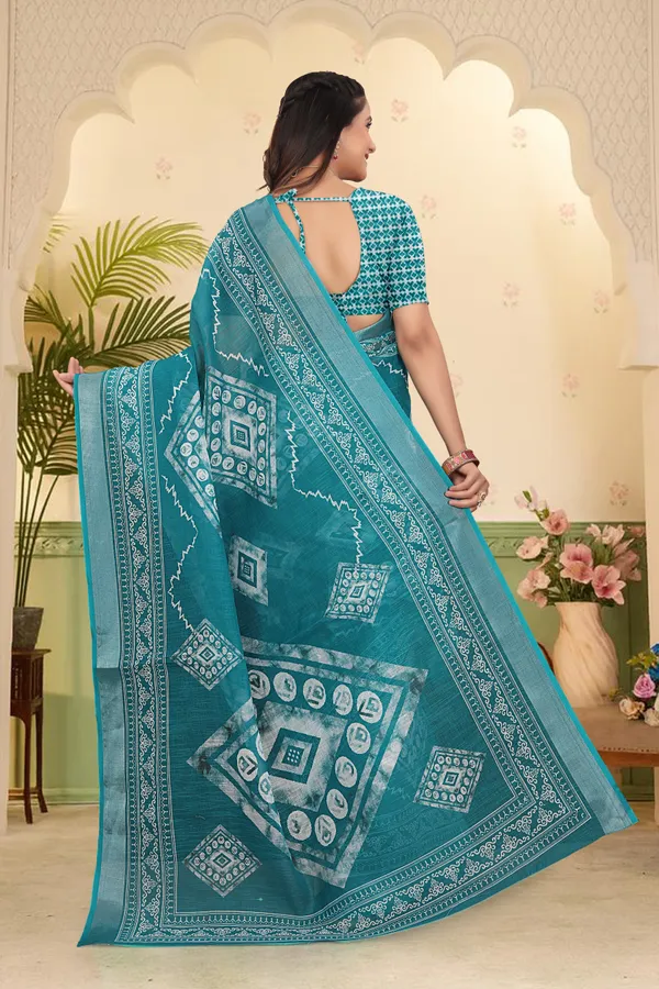 Dark_Green_Cotton_Linen_Digital_Print_Saree_For_Women