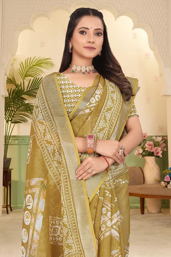 Gold_Cotton_Linen_Digital_Print_Saree_For_Women