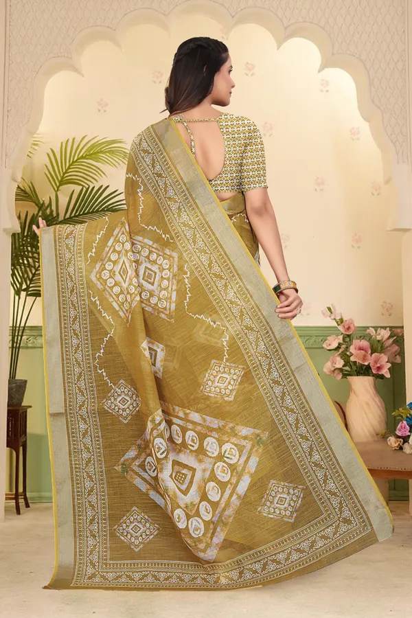Gold_Cotton_Linen_Digital_Print_Saree_For_Women