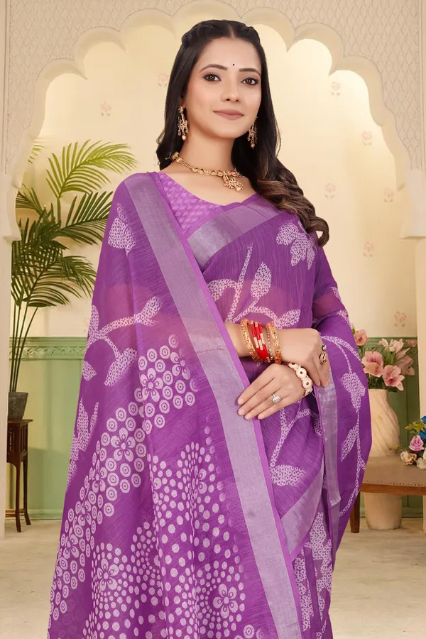 Purple_Cotton_Linen_Digital_Print_Saree_For_Women