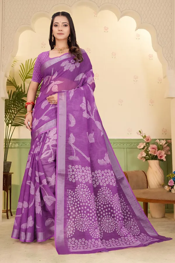 Purple_Cotton_Linen_Digital_Print_Saree_For_Women