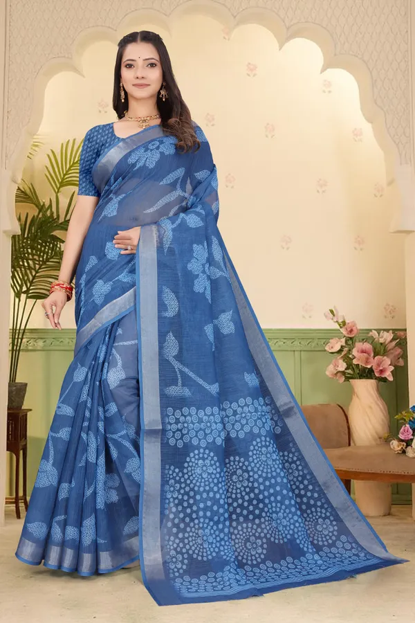 Blue_Cotton_Linen_Digital_Print_Saree_For_Women