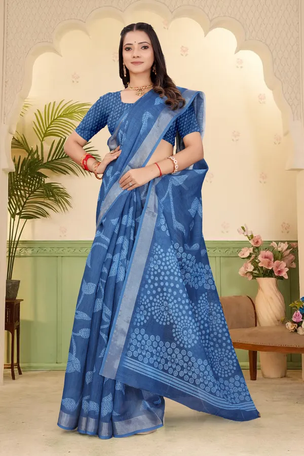 Blue_Cotton_Linen_Digital_Print_Saree_For_Women