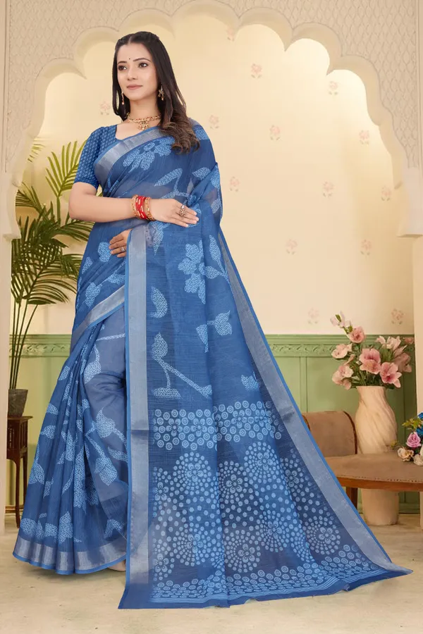 Blue_Cotton_Linen_Digital_Print_Saree_For_Women