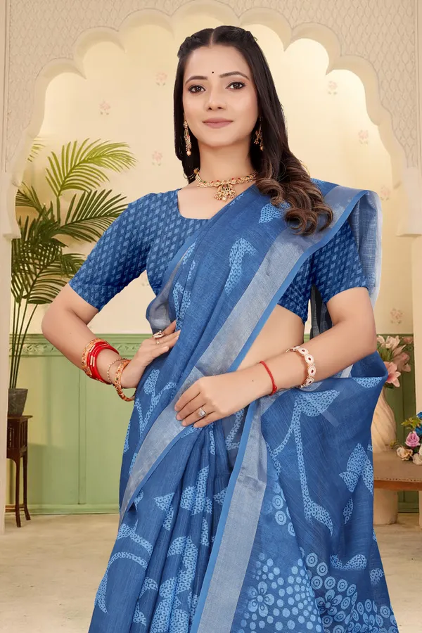 Blue_Cotton_Linen_Digital_Print_Saree_For_Women