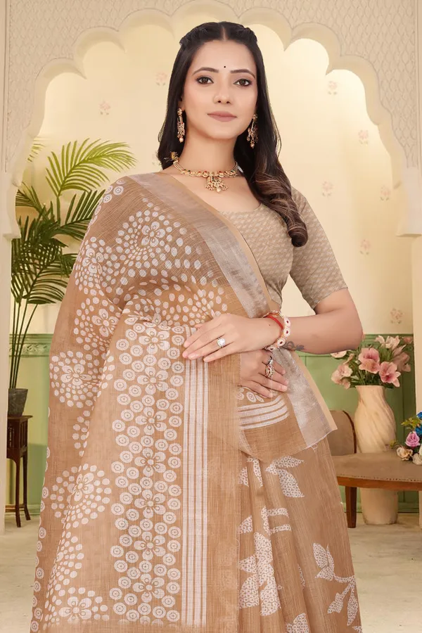 Beige_Cotton_Linen_Digital_Print_Saree_For_Women