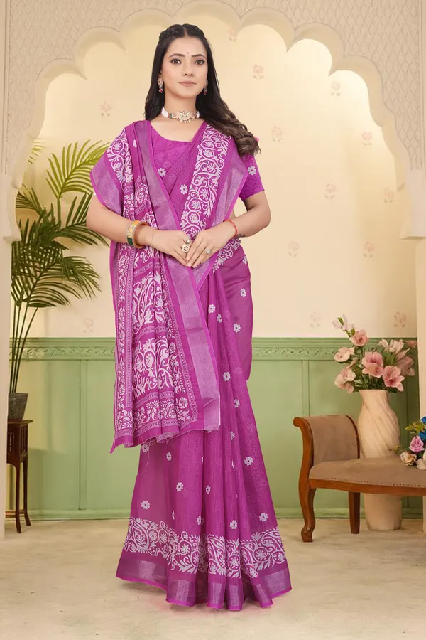Maroon_Cotton_Linen_Digital_Print_Saree_For_Women
