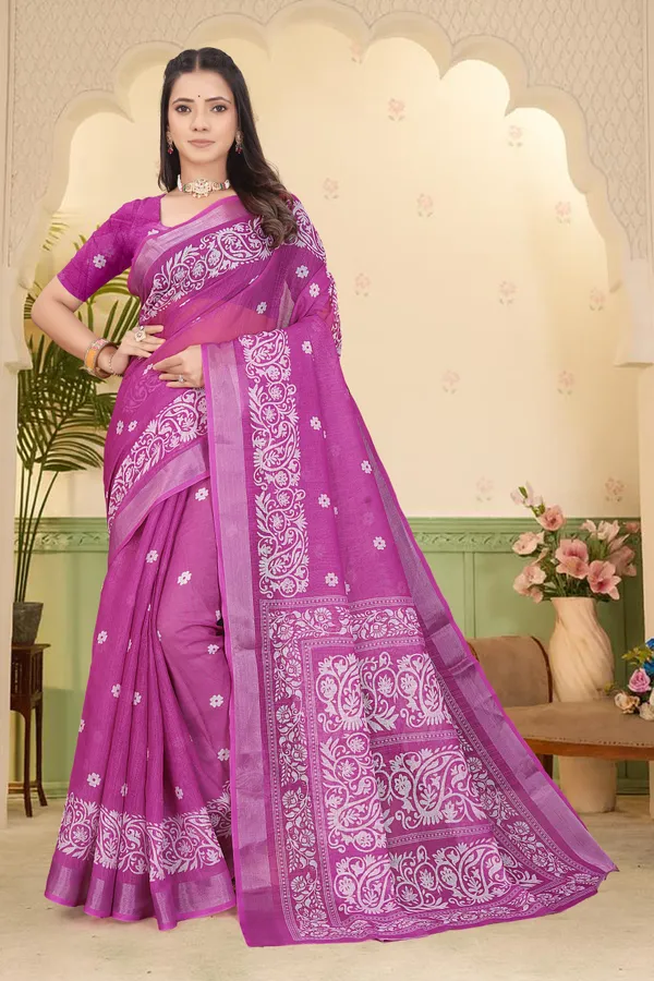 Maroon_Cotton_Linen_Digital_Print_Saree_For_Women