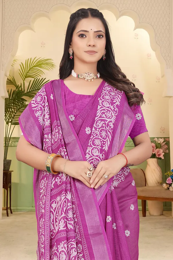 Maroon_Cotton_Linen_Digital_Print_Saree_For_Women
