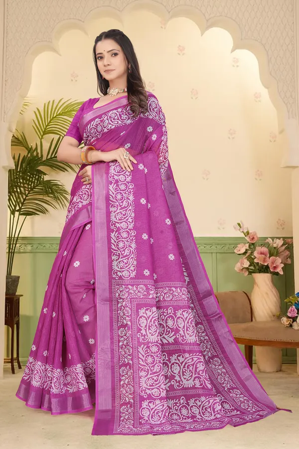 Maroon_Cotton_Linen_Digital_Print_Saree_For_Women