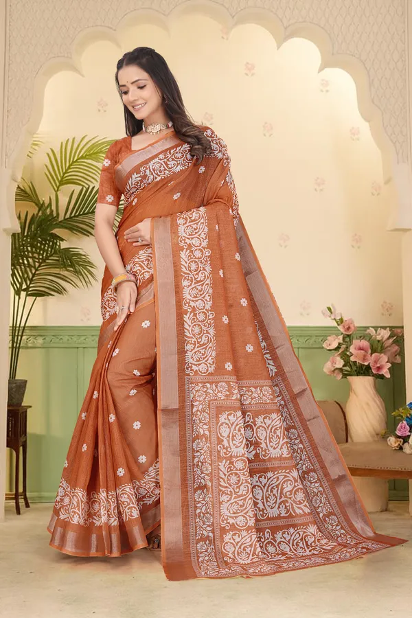 Orange_Cotton_Linen_Digital_Print_Saree_For_Women