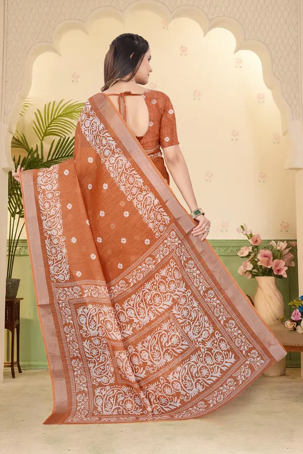 Orange_Cotton_Linen_Digital_Print_Saree_For_Women