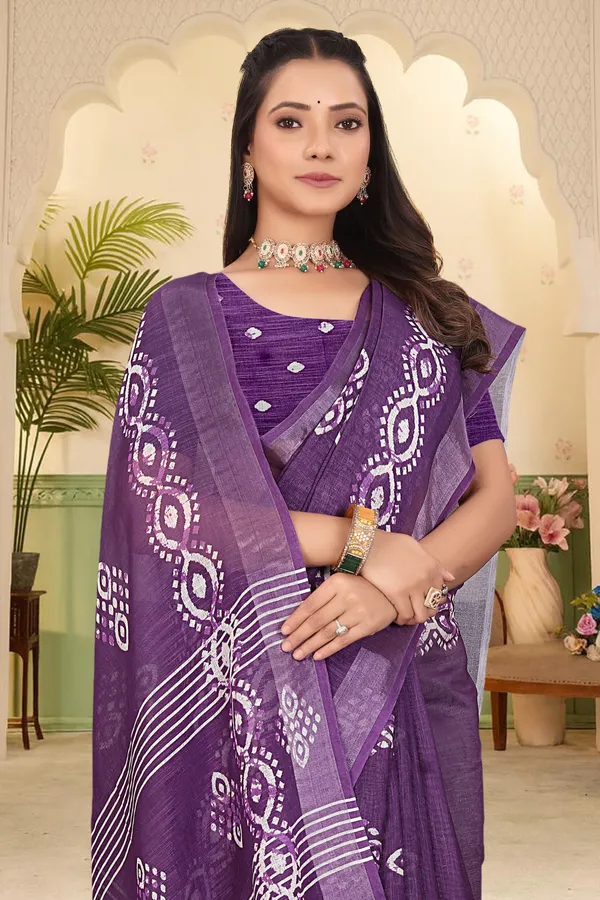 Purple_Cotton_Linen_Digital_Print_Saree_For_Women