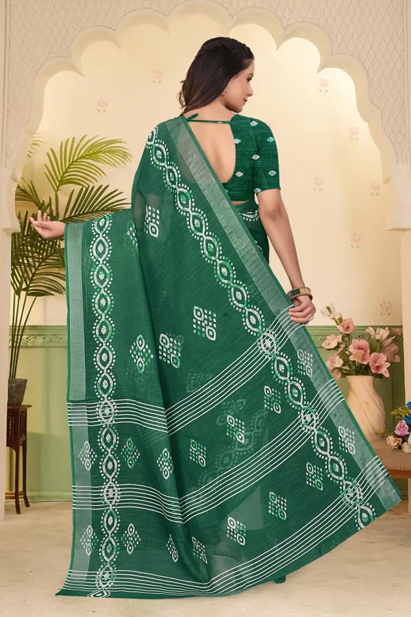 Dark_Green_Cotton_Linen_Digital_Print_Saree_For_Women