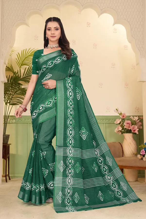Dark_Green_Cotton_Linen_Digital_Print_Saree_For_Women