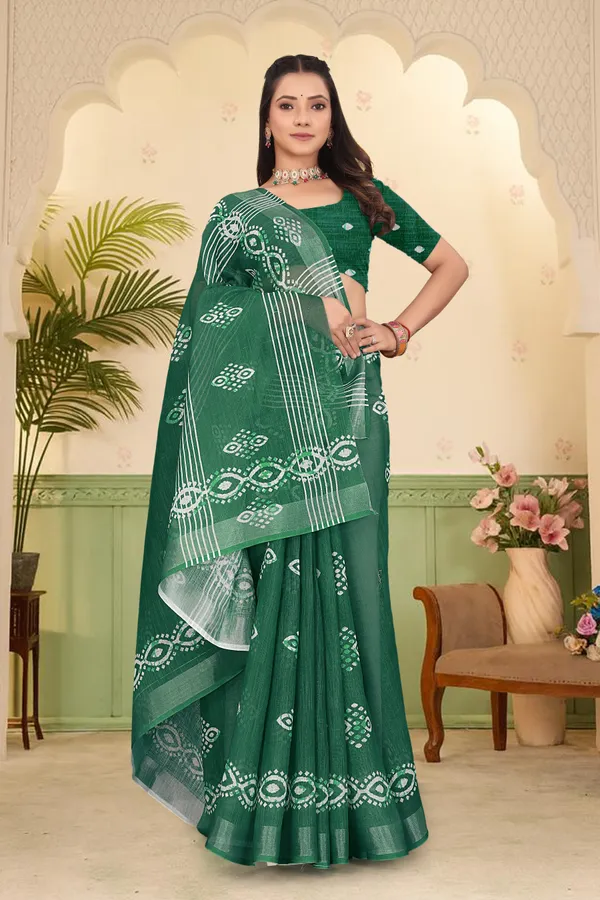 Dark_Green_Cotton_Linen_Digital_Print_Saree_For_Women